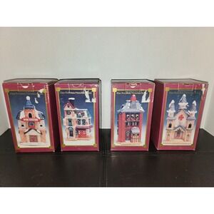 4 Fine Porcelain Victorian Houses Library, Grocery Store, Church, & Coffee Shop